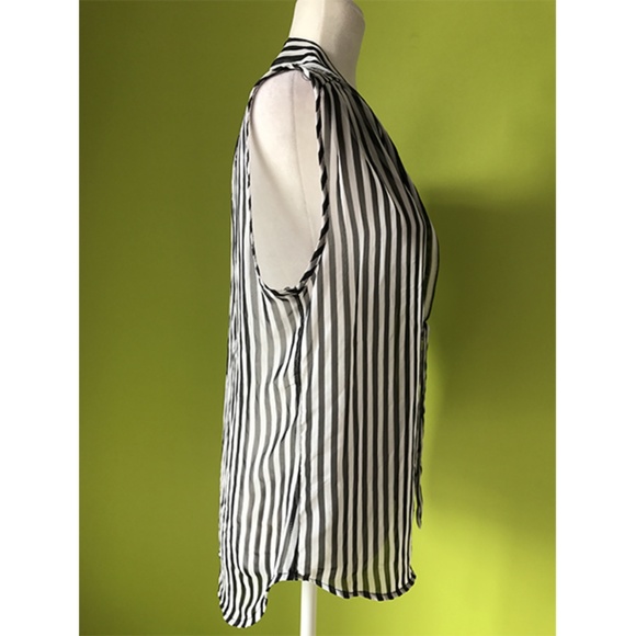 Windsor Attached Tie Accent Striped Sheer Top Sz L - Picture 4 of 8